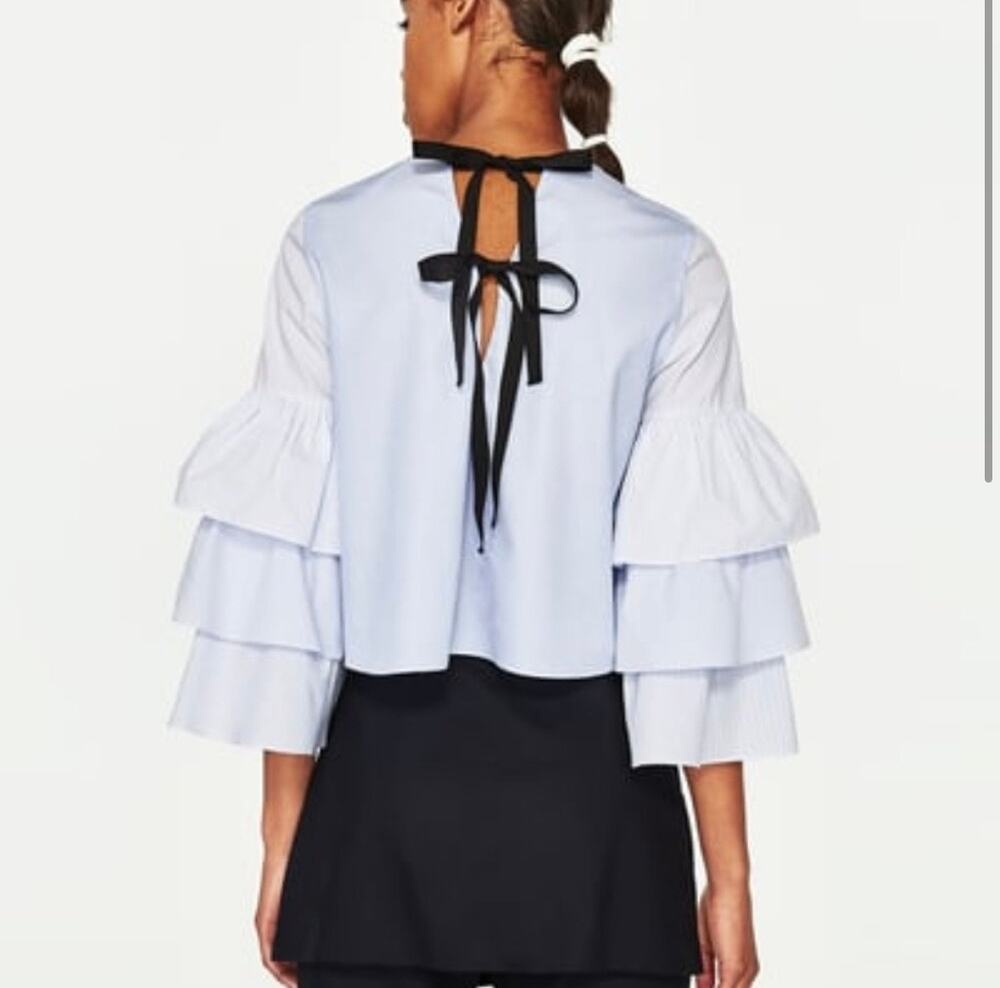 Zara Trafaluc collection blue three layer sleeve top blouse
